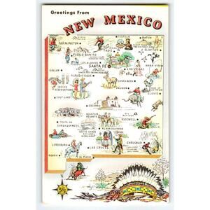 Greetings From New Mexico Map Postcard Sunshine State Postcard Tichnor Vintage